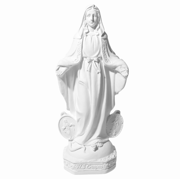 Nossa Senhora Das Graças com Medalha Milagrosa 20cm Gesso Cru Retocado