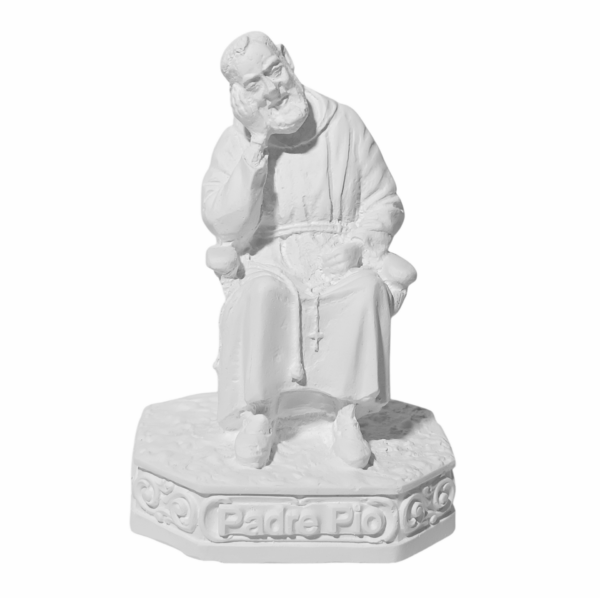 São Padre Pio Sentado 10cm Gesso Cru Retocado