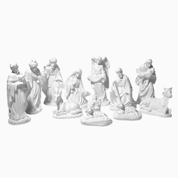 Presépio de Natal Luxo Completo 15cm Gesso Cru Retocado