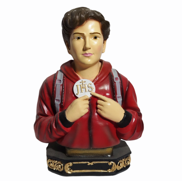 Busto do Carlo Acutis 20cm Gesso Premium Pintado