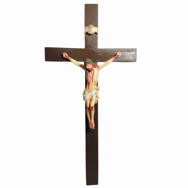 Crucifixo de Parede Barroco Com Cruz de Madeira Gesso Premium
